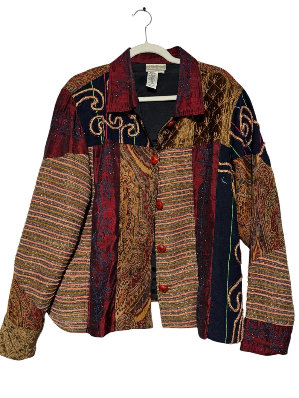 Coldwater Creek Patchwork Blazer Size 2X Quilted Velvet Cotton Silk Artsy
